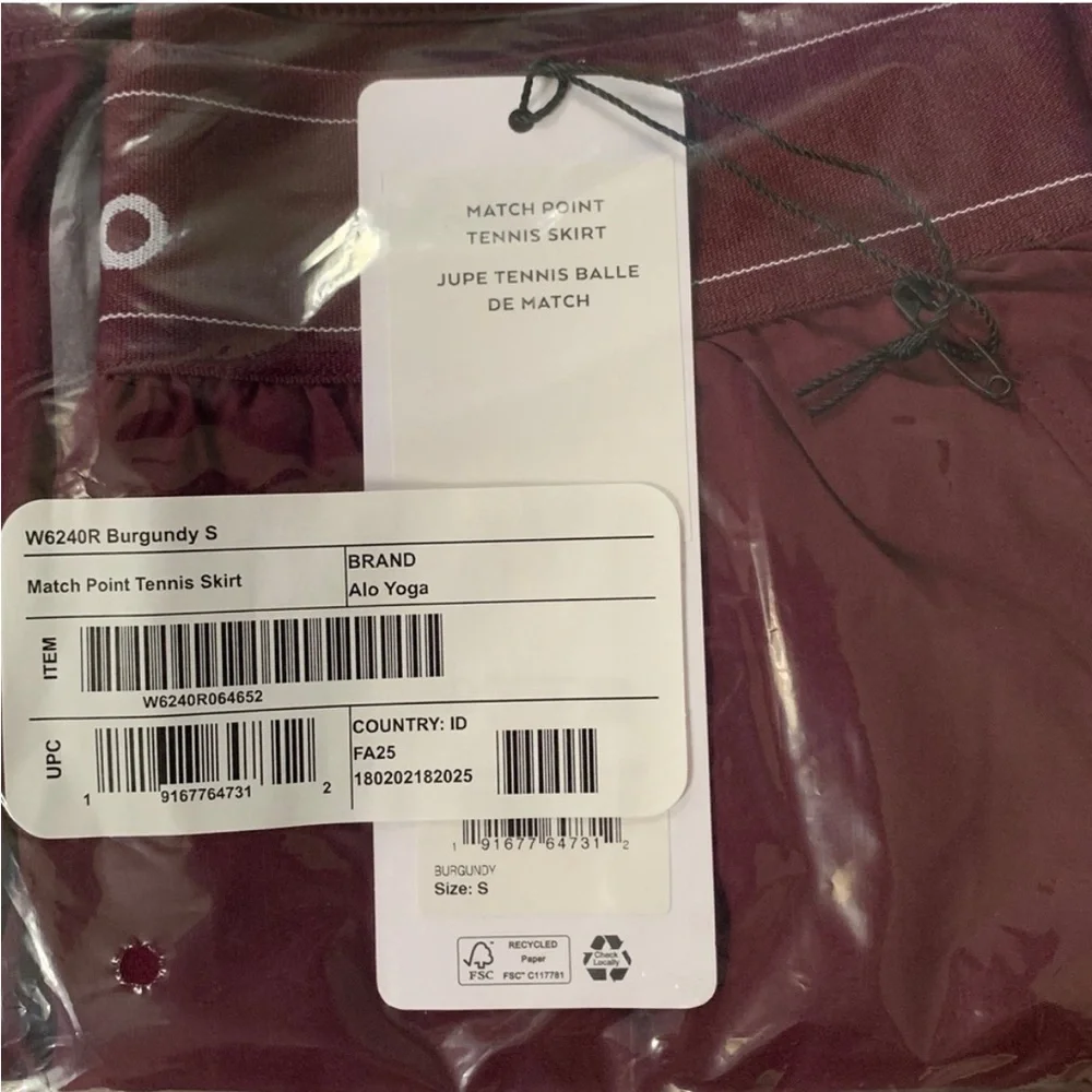 Alo Match Point Tennis Skirt NWT Burgundy